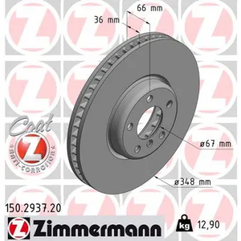 Disque de frein avant droit ZIMMERMANN 150.2937.20