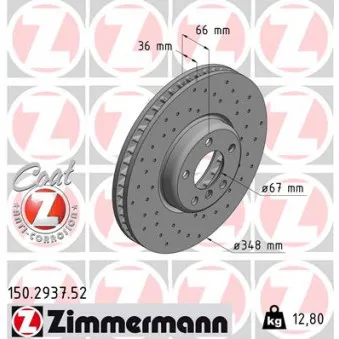 Disque de frein avant droit ZIMMERMANN 150.2937.52