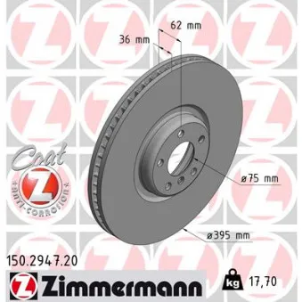Disque de frein avant gauche ZIMMERMANN 150.2947.20