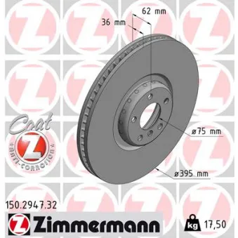 Disque de frein avant gauche ZIMMERMANN 150.2947.32