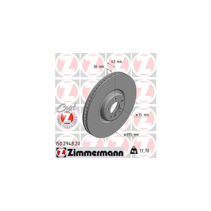 Disque de frein avant droit ZIMMERMANN 150.2948.20