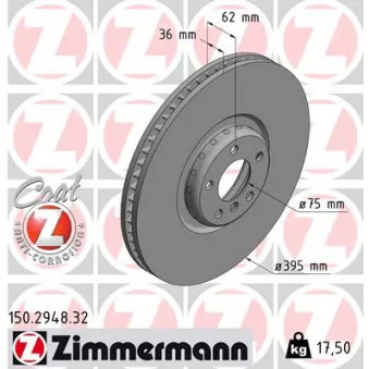 Disque de frein avant droit ZIMMERMANN 150.2948.32
