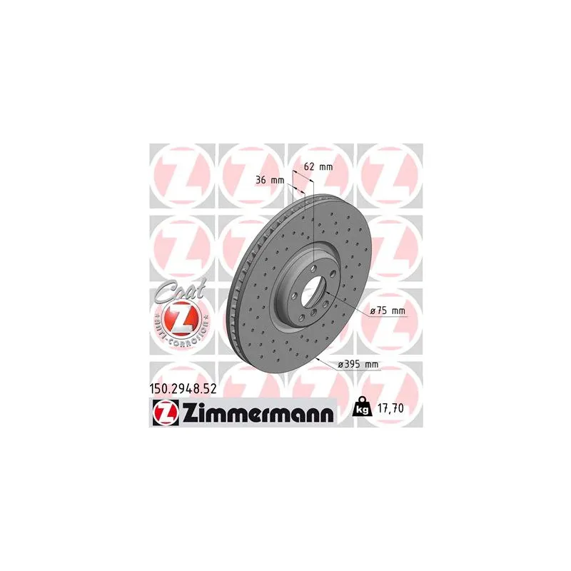 Disque de frein avant droit ZIMMERMANN 150.2948.52