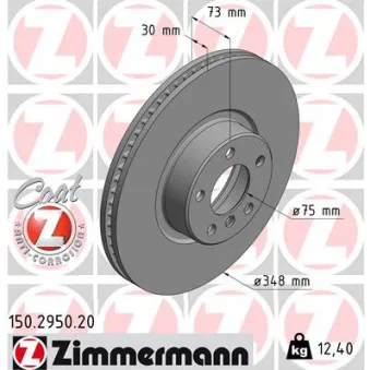 Disque de frein avant droit ZIMMERMANN 150.2950.20