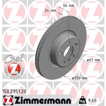 Jeu de 2 disques de frein avant ZIMMERMANN 150.2951.20