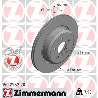 Disque de frein arrière gauche ZIMMERMANN 150.2952.20