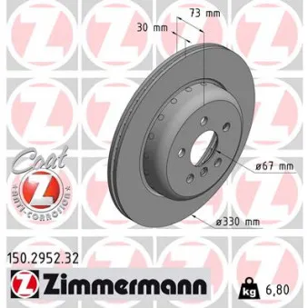 Disque de frein arrière gauche ZIMMERMANN 150.2952.32