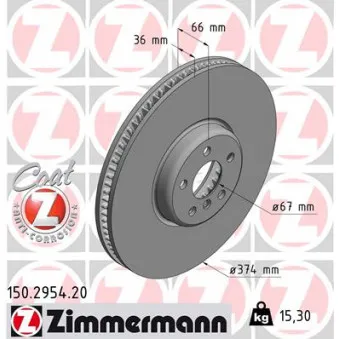 Disque de frein avant gauche ZIMMERMANN 150.2954.20