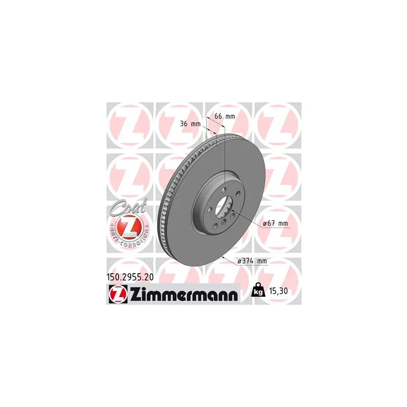Disque de frein avant droit ZIMMERMANN 150.2955.20