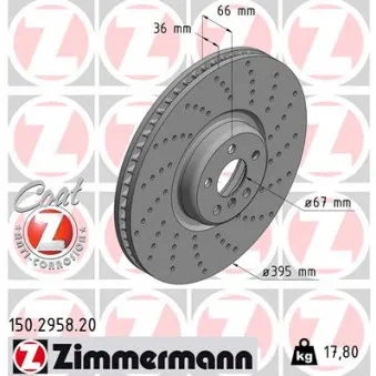 Disque de frein avant droit ZIMMERMANN 150.2958.20