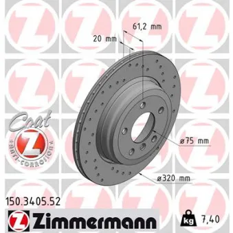 Jeu de 2 disques de frein arrière ZIMMERMANN 150.3405.52