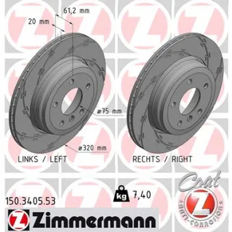 Jeu de 2 disques de frein arrière ZIMMERMANN 150.3405.53