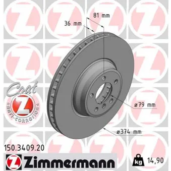 Jeu de 2 disques de frein avant ZIMMERMANN 150.3409.20