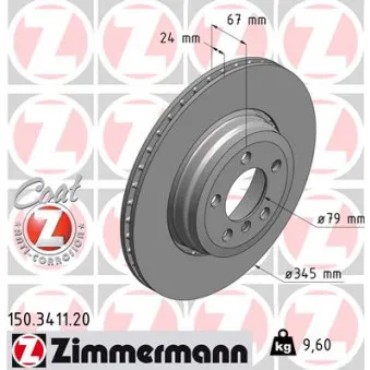 Jeu de 2 disques de frein arrière ZIMMERMANN 150.3411.20