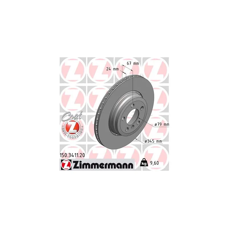 Jeu de 2 disques de frein arrière ZIMMERMANN 150.3411.20