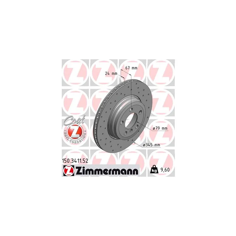 Jeu de 2 disques de frein arrière ZIMMERMANN 150.3411.52