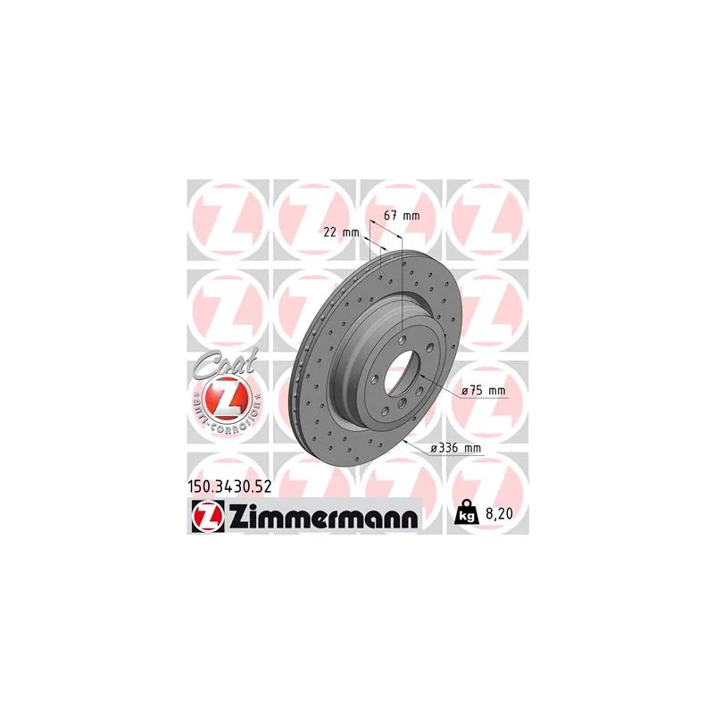 Jeu de 2 disques de frein arrière ZIMMERMANN 150.3430.52