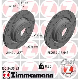 Jeu de 2 disques de frein arrière ZIMMERMANN 150.3430.53