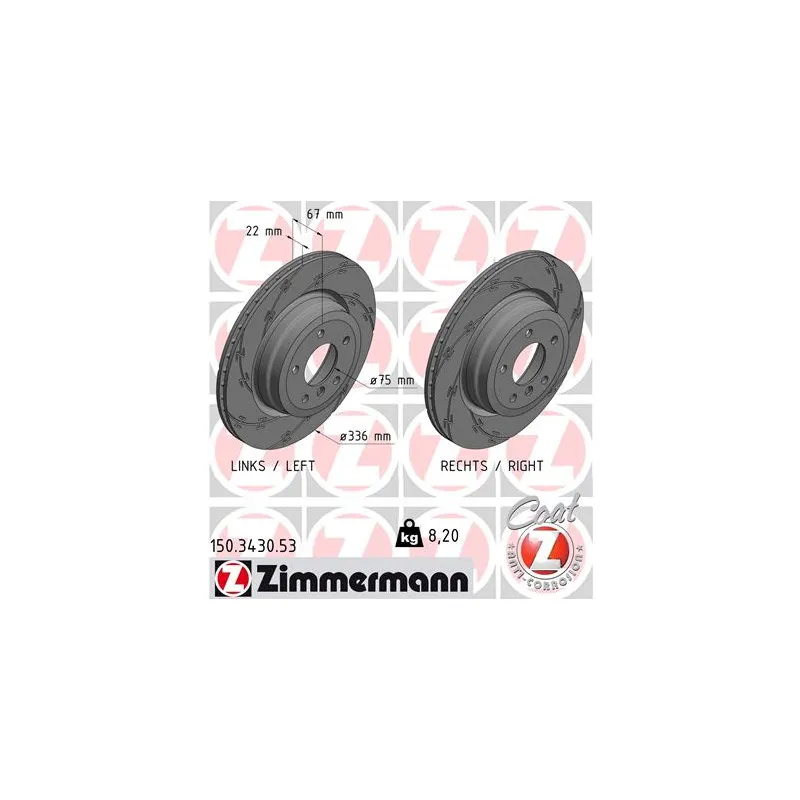 Jeu de 2 disques de frein arrière ZIMMERMANN 150.3430.53