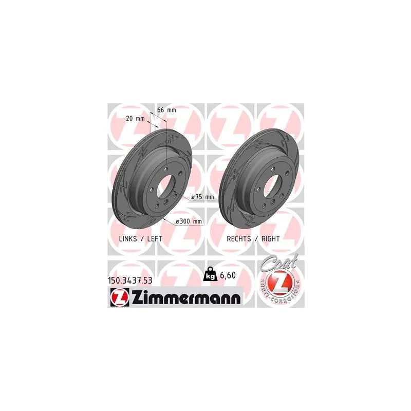Jeu de 2 disques de frein arrière ZIMMERMANN 150.3437.53