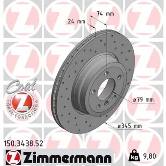 Jeu de 2 disques de frein arrière ZIMMERMANN 150.3438.52