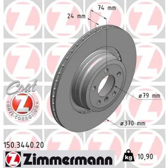 Jeu de 2 disques de frein arrière ZIMMERMANN 150.3440.20