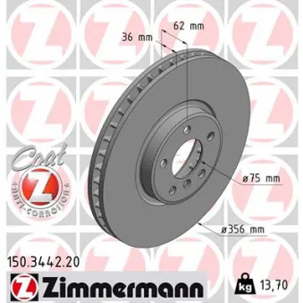 Jeu de 2 disques de frein avant ZIMMERMANN 150.3442.20