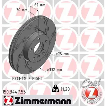 Disque de frein avant droit ZIMMERMANN 150.3447.55