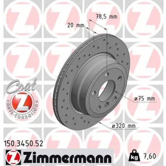 Jeu de 2 disques de frein arrière ZIMMERMANN 150.3450.52