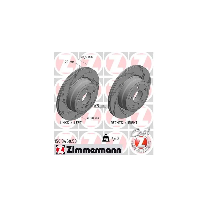 Jeu de 2 disques de frein arrière ZIMMERMANN 150.3450.53