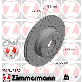 Jeu de 2 disques de frein arrière ZIMMERMANN 150.3451.52
