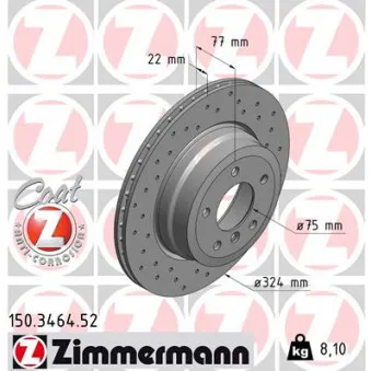Jeu de 2 disques de frein arrière ZIMMERMANN 150.3464.52