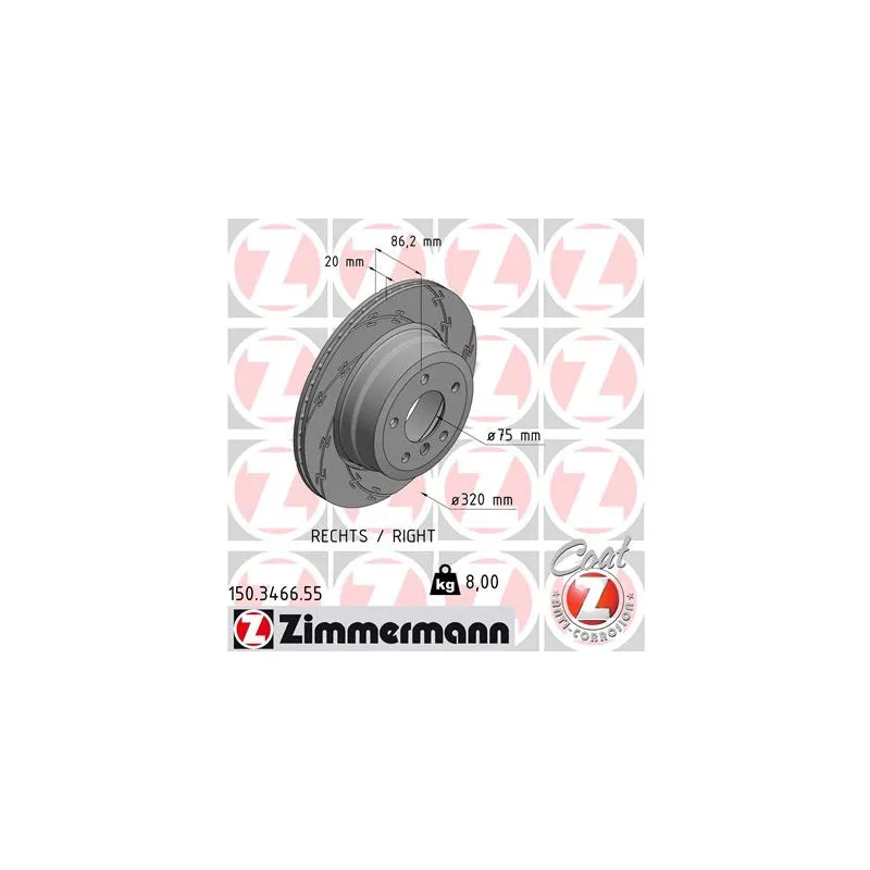 Disque de frein arrière droit ZIMMERMANN 150.3466.55