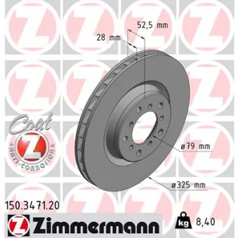 Disque de frein avant droit ZIMMERMANN 150.3471.20