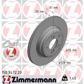 Jeu de 2 disques de frein arrière ZIMMERMANN 150.3472.20