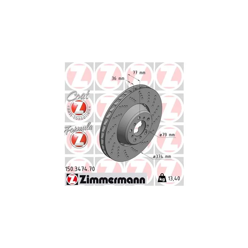 Disque de frein avant droit ZIMMERMANN 150.3474.70