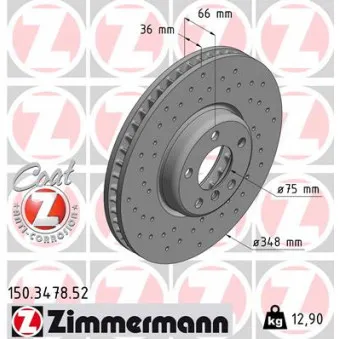 Disque de frein avant gauche ZIMMERMANN 150.3478.52