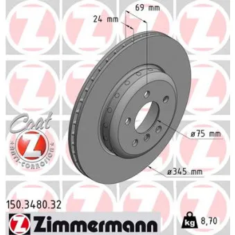 Jeu de 2 disques de frein arrière ZIMMERMANN 150.3480.32