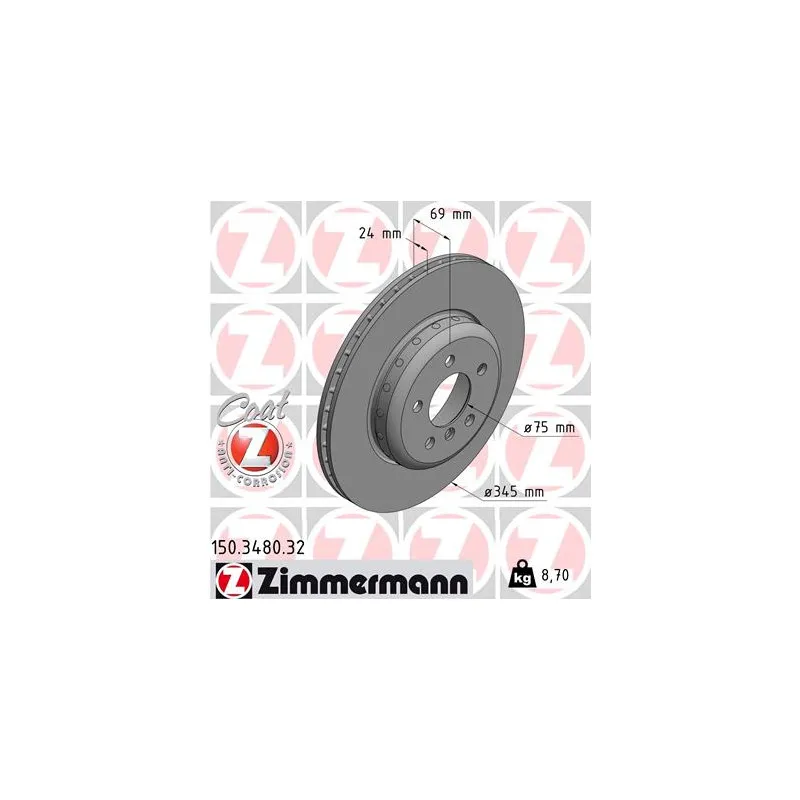 Jeu de 2 disques de frein arrière ZIMMERMANN 150.3480.32