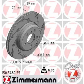 Disque de frein arrière droit ZIMMERMANN 150.3480.55