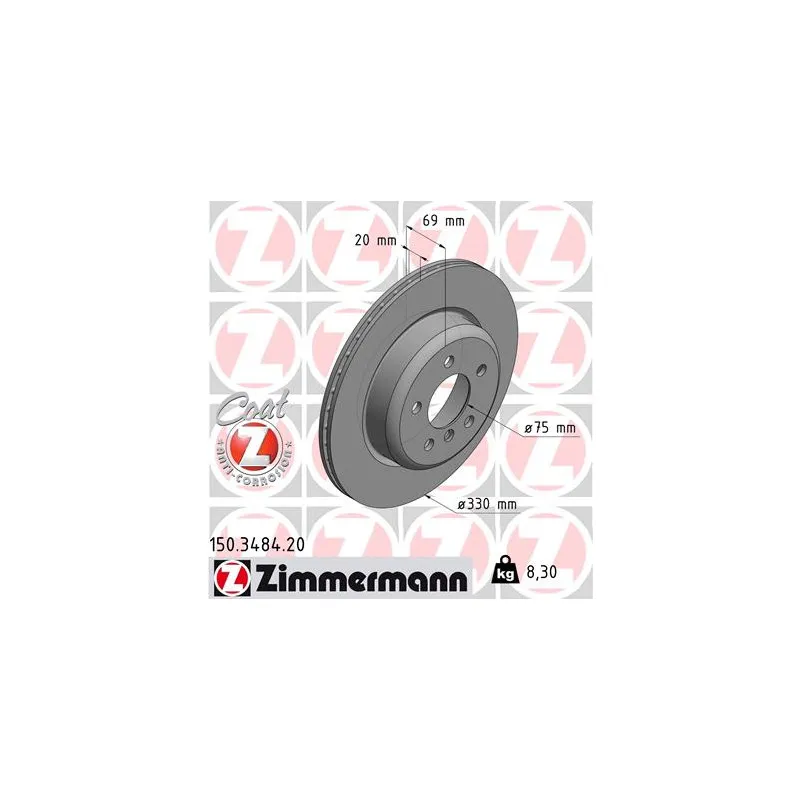 Jeu de 2 disques de frein arrière ZIMMERMANN 150.3484.20