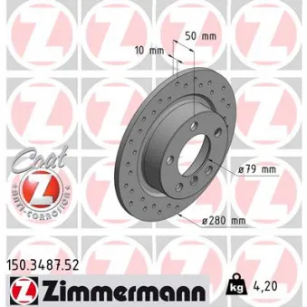 Jeu de 2 disques de frein arrière ZIMMERMANN 150.3487.52