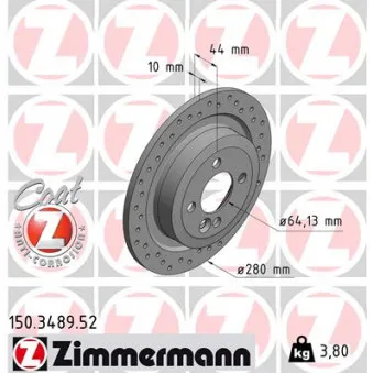 Jeu de 2 disques de frein arrière ZIMMERMANN 150.3489.52
