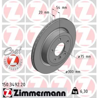 Jeu de 2 disques de frein arrière ZIMMERMANN 150.3492.20