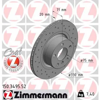 Jeu de 2 disques de frein arrière ZIMMERMANN 150.3495.52
