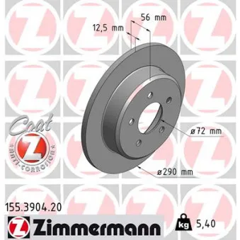 Jeu de 2 disques de frein arrière ZIMMERMANN 155.3904.20