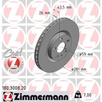 Jeu de 2 disques de frein avant ZIMMERMANN 180.3008.20