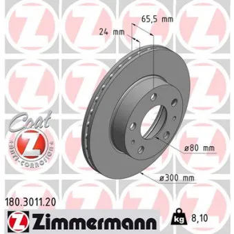Jeu de 2 disques de frein avant ZIMMERMANN 180.3011.20