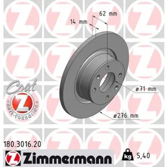 Jeu de 2 disques de frein arrière ZIMMERMANN 180.3016.20