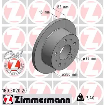 Jeu de 2 disques de frein arrière ZIMMERMANN 180.3020.20